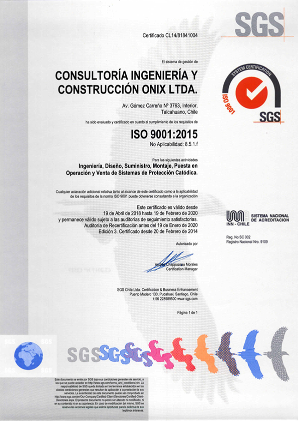 Certificación ISO 9001:2015 Onix